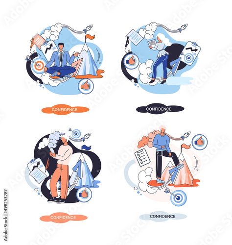 Self confidence concept. Person has private conversation metaphor. Brave confident. Trust property, reassuring partnerships, conviction. Protection of intellectual property. Confidential data