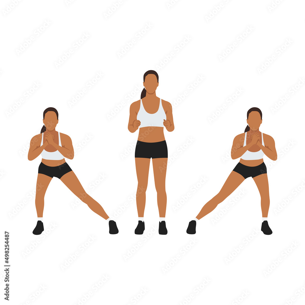 Woman doing Alternating side lunge exercise. Flat vector illustration isolated on white background - obrazy, fototapety, plakaty 