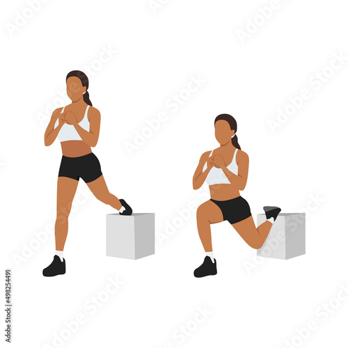 Woman doing Bulgarian split squat exercise. Flat vector illustration isolated on white background