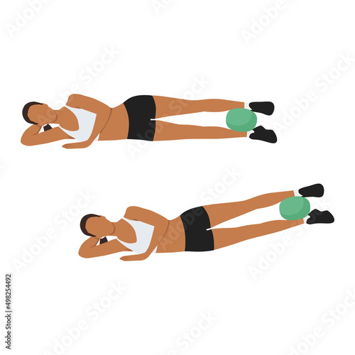 Woman doing Side leg lifts. Inner thigh squeeze exercise. Flat vector illustration isolated on white background