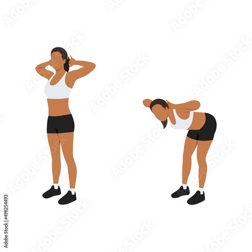 Sport woman doing Good morning exercise for backside workout. Flat vector illustration isolated on white background
