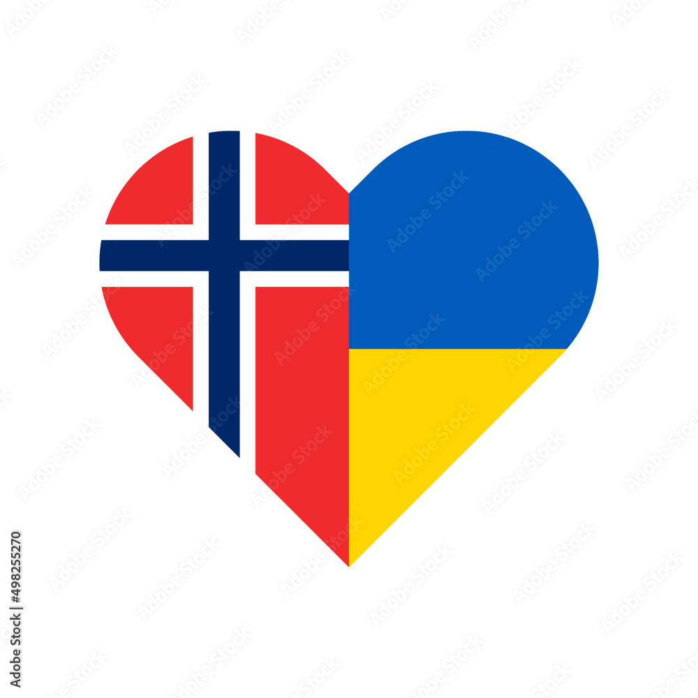 heart shape icon with norwegian and ukrainian flag. vector illustration isolated on white background heart shape icon with norwegian and ukrainian flag. vector illustration isolated on white background