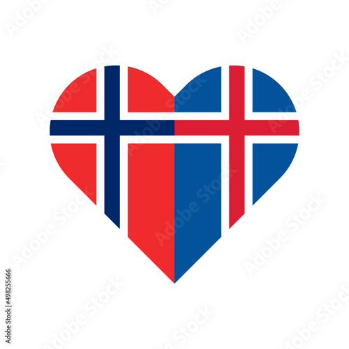 heart shape icon with norwegian and icelandic flag. vector illustration isolated on white background