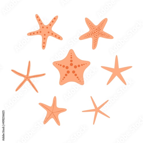 Hand drawn starfish icon or stamp, doodle outline set. Ocean starfish symbol. Tropical sea travel underwater flat style design elements and badge, brand collection. Vector illustration