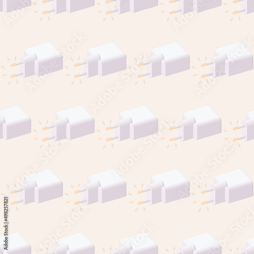 Electric power smartphone charger adapter icon seamless pattern. Vector isometric flat outline illustration. Concept background plug. Template for website technical page or web banner