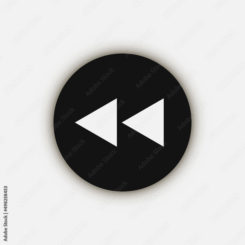 Flat symbol rewind button, flat design style. Flat symbol rewind button, flat design style.