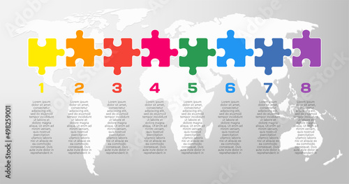 Eight steps line infographic, puzzle template