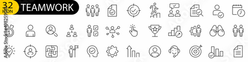 Business teamwork icon set. Team Work, people, support, business. Team building, work group and human resources minimal thin line web icon set.