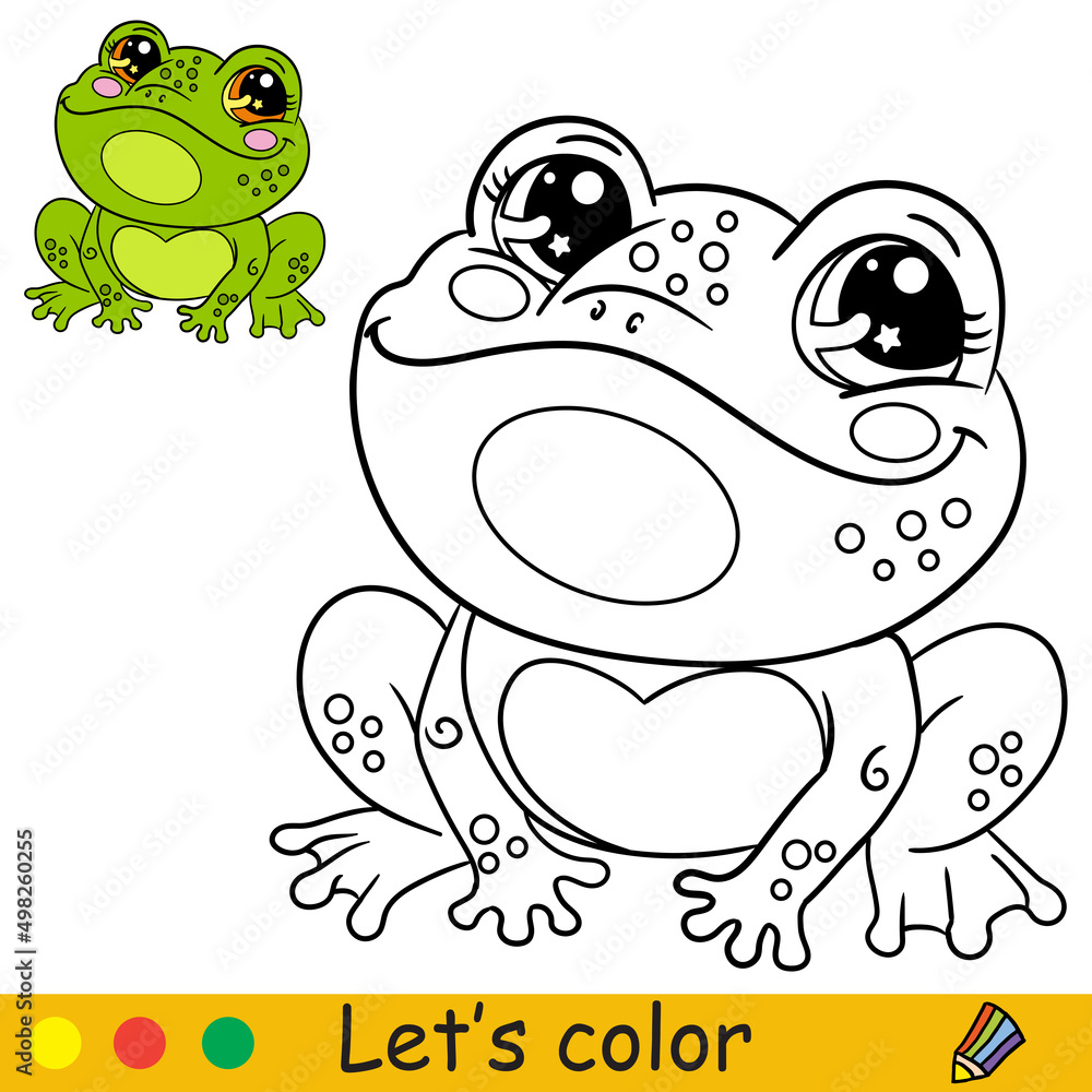 Cartoon cute happy frog coloring vector illustration Stock Vector