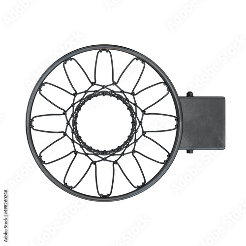 Black basketball rim top view on a white background, 3d render