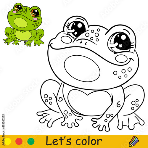 Cartoon cute happy frog coloring vector illustration