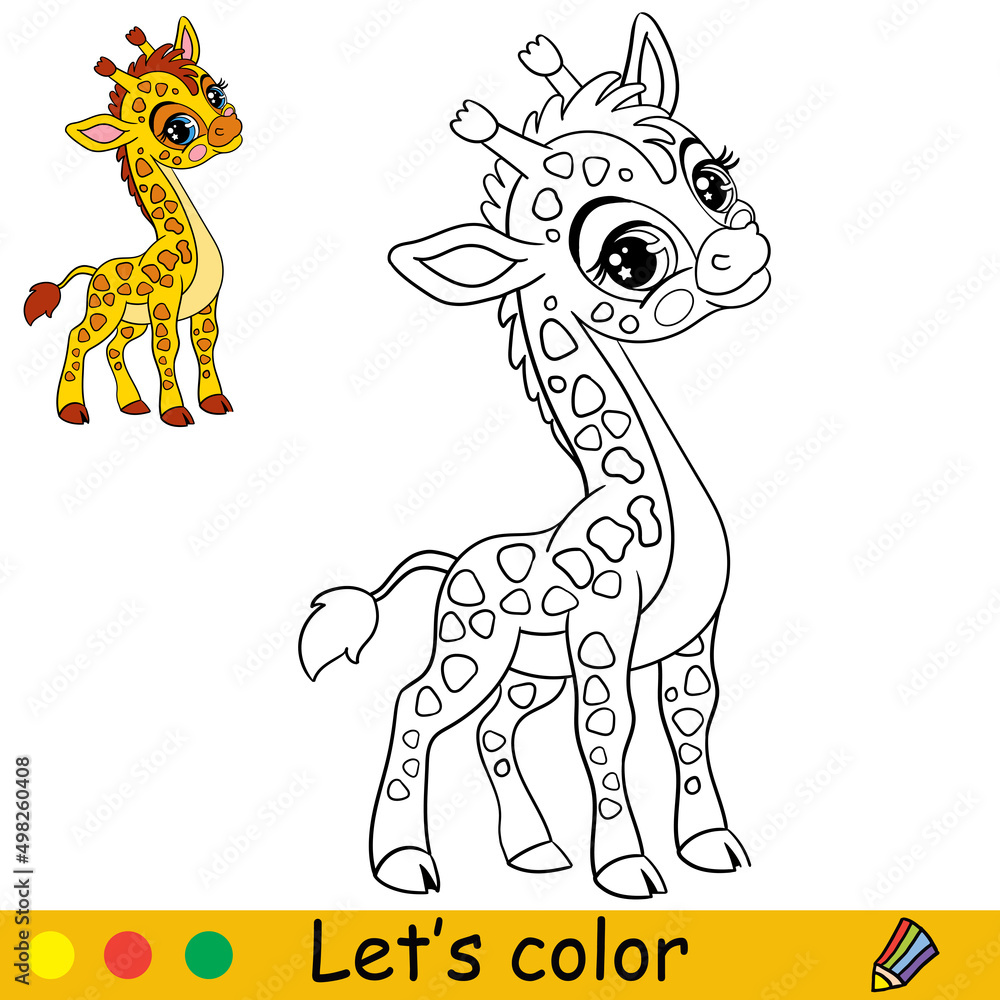 Cartoon cute happy giraffe coloring vector illustration Stock Vector ...