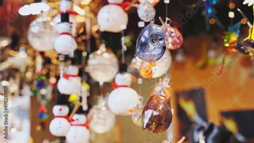 Close up of glass christmas decoration on Christmas market in Europe