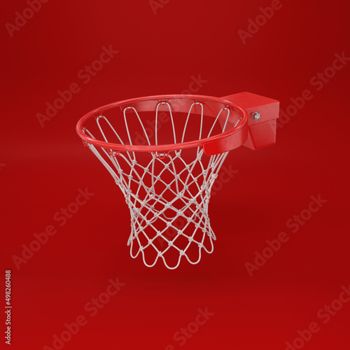 Red basketball rim floating on a red background, 3d render © salamahin