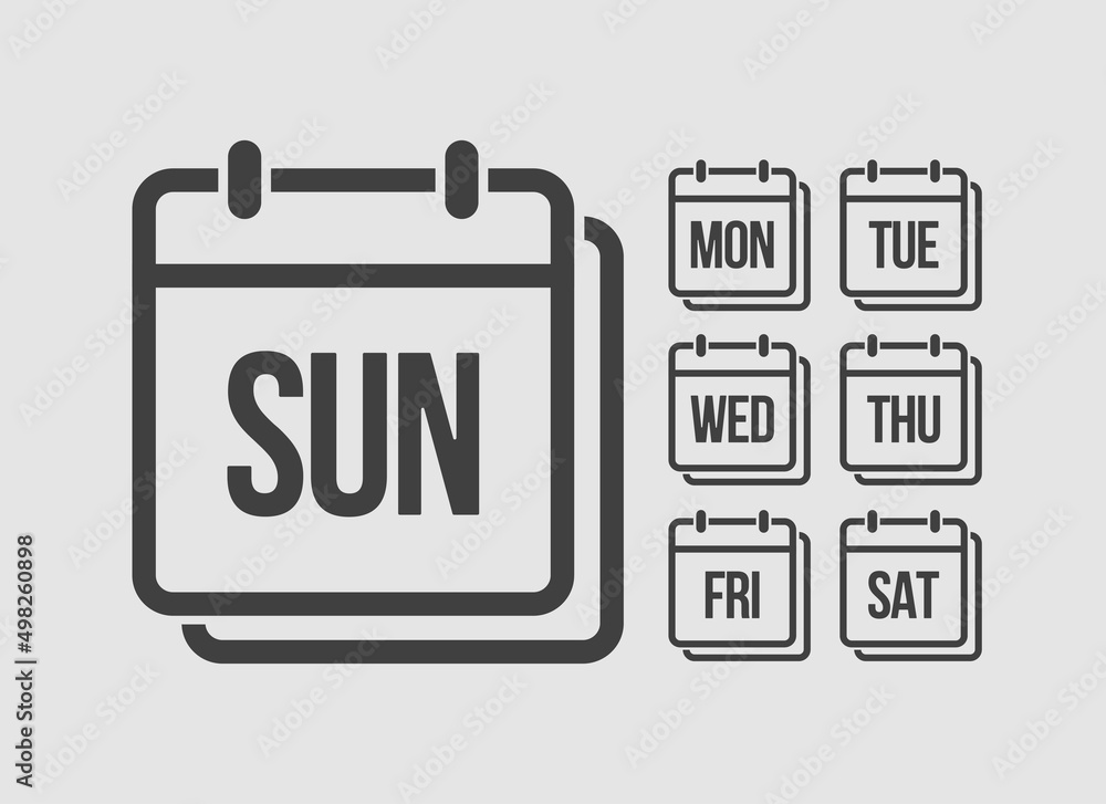 Vector set icon page calendar, days of the week Vector set icon page calendar, days of the week