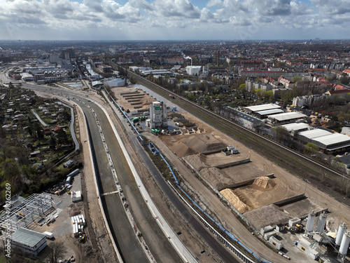Photography Aerial view of construction site for the A100 city highway in Berlin