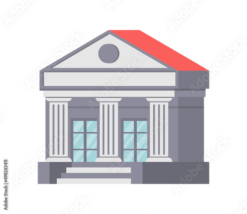 Bank building exterior with antique columns and triangle roof icon isometric vector illustration. Federal architecture financial public department institution isolated. Courthouse, government facade