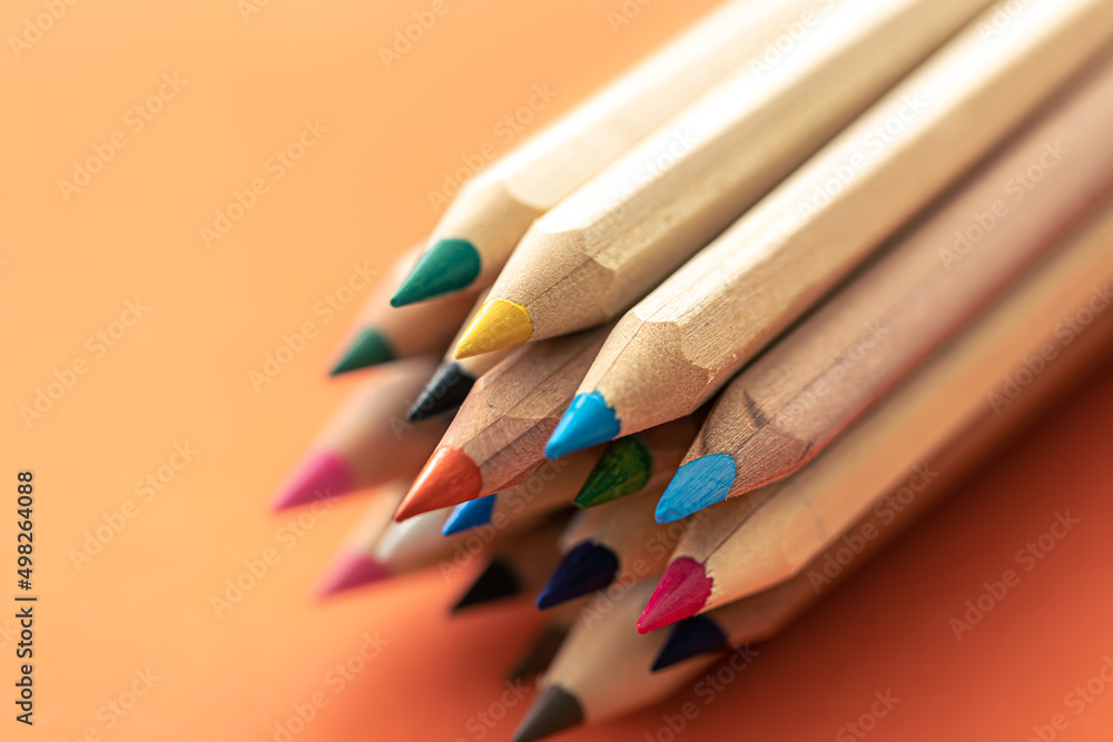Obraz premium Close-up, multi-colored wooden pencils for drawing isolated.