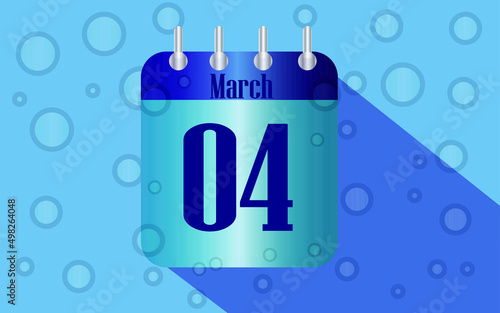 4 March. Calendar icon for day of the month in water with bubbles