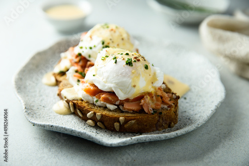 Fotografie Homemade eggs Benedict with salmon