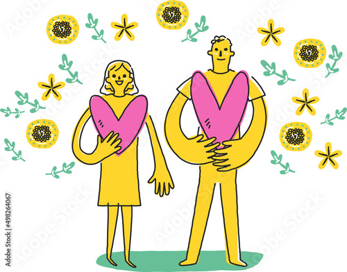 愛情を確かめ合うカップルたち　イラスト素材					
