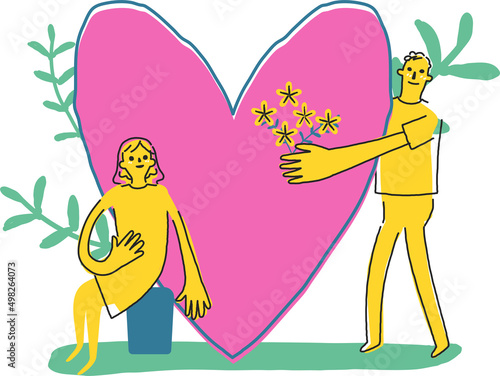 愛情を確かめ合うカップルたち　イラスト素材