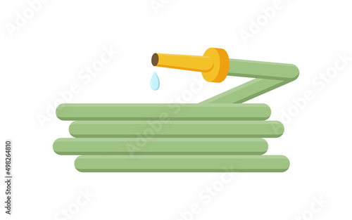 Folded garden hose with dripping water drop isometric icon vector illustration. Watering plant agriculture equipment for liquid spraying agronomy chores isolated. Hosepipe farming accessory
