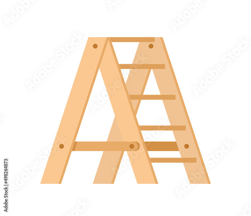 Wooden garden stepladder with steps for agricultural work isometric icon vector illustration. Portable rack horticulture inventory for comfortable climbing. Staircase construction agronomy equipment