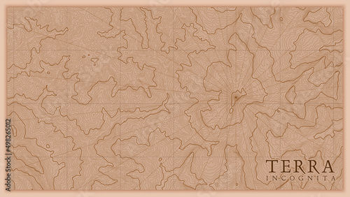 Ancient abstract earth relief old map. Generated conceptual vector elevation map of fantasy landscape.
