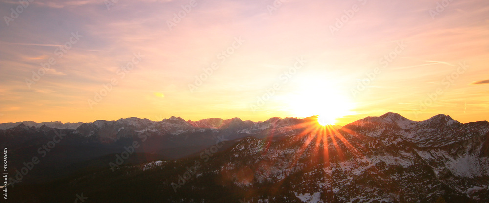 Sundown on top of Bavarian Mountains