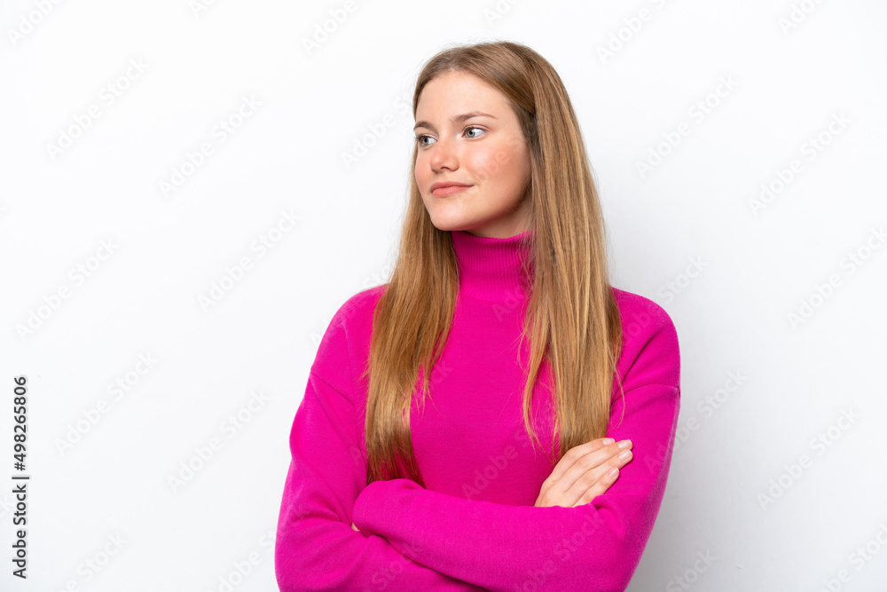Young caucasian woman isolated on white background looking to the side Young caucasian woman isolated on white background looking to the side