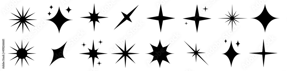 Sparkle vector icons set. Shine symbol illustration. star sign collection. - obrazy, fototapety, plakaty 