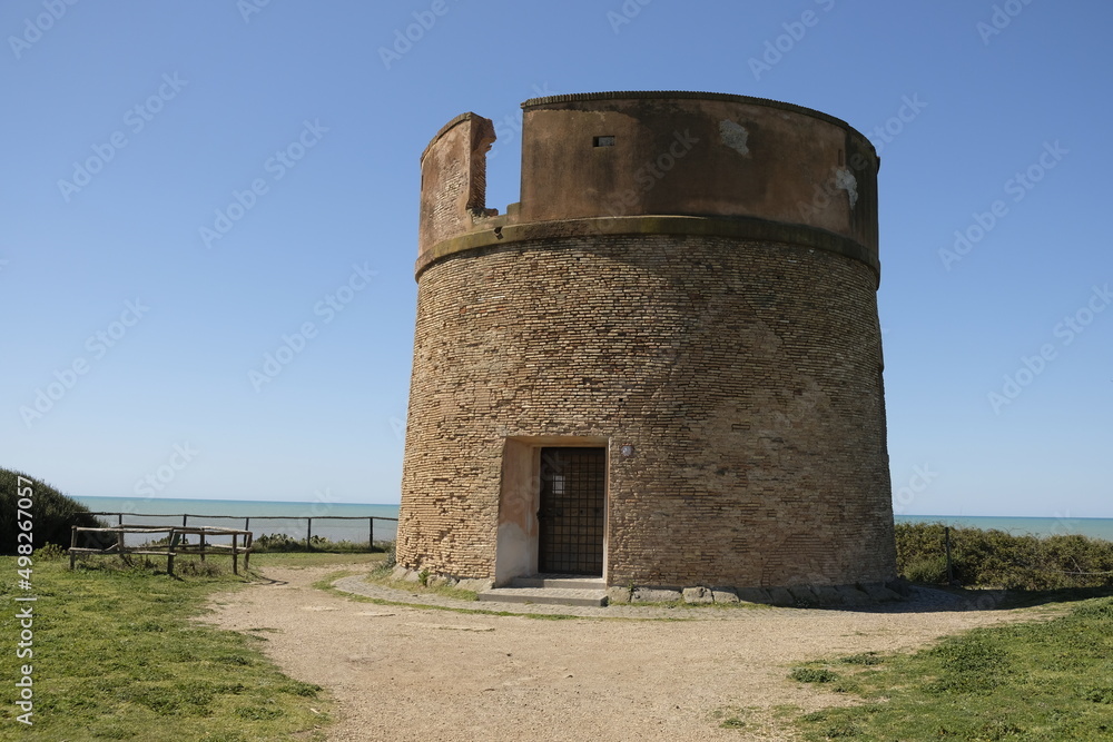 Torre Caldara, an ancient construction of the 16th century, for sighting of Saracen pirates, near Anzio and Lavinio