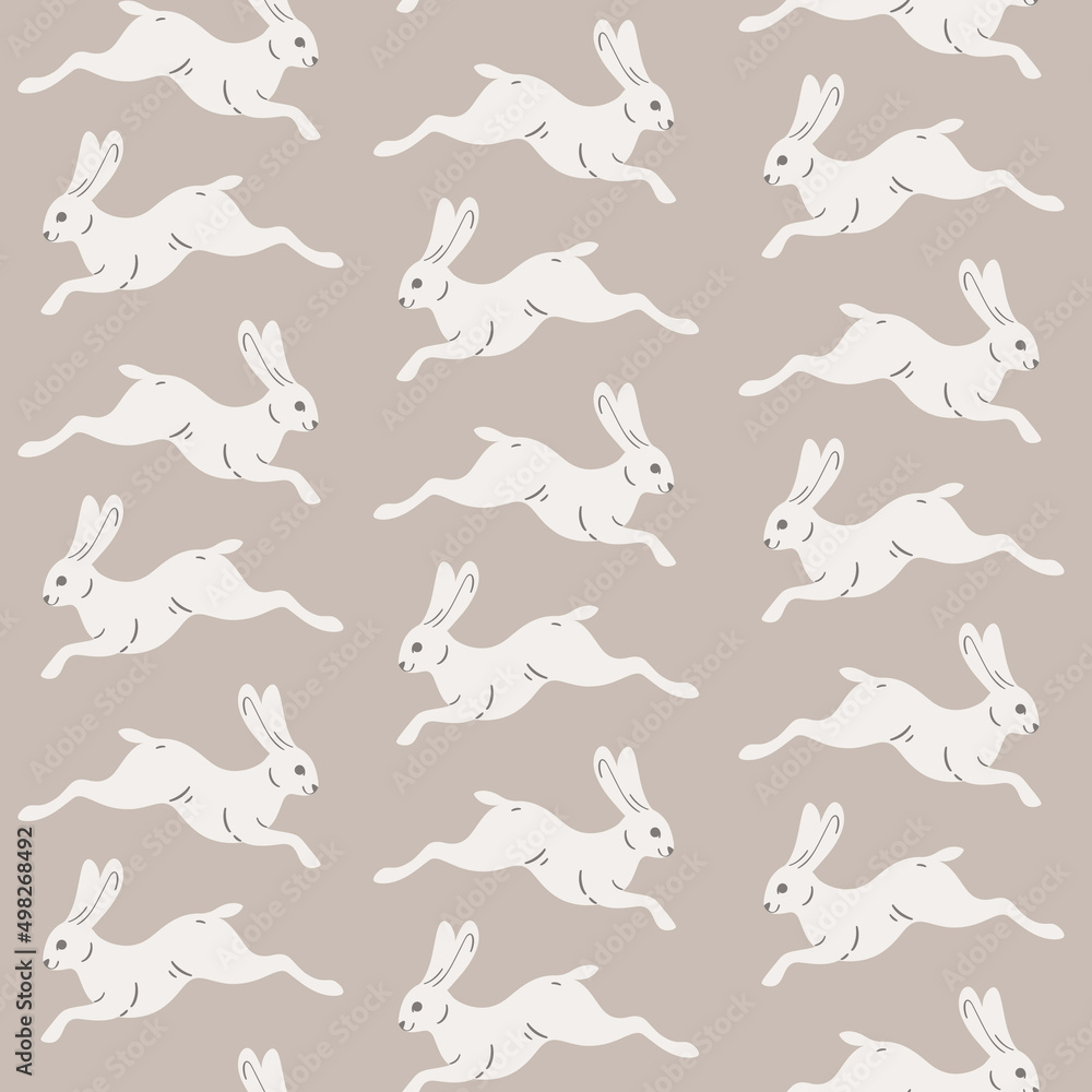 Seamless trendy animal pattern with white hare. Contour design print. Seamless trendy animal pattern with white hare. Contour design print.