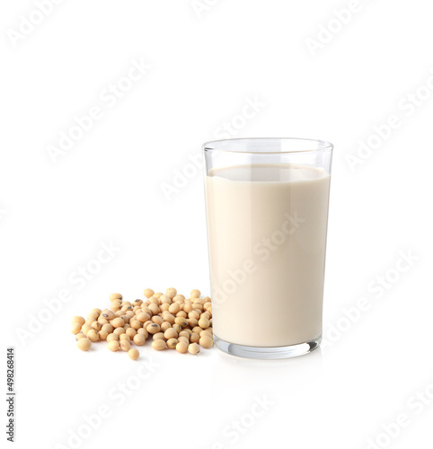 Soybeans or soya bean and Soy milk isolated on white background.