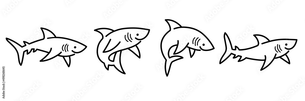 Cartoon shark sketch line icon. Сute animals set of icons. Cartoon shark sketch line icon. Сute animals set of icons.