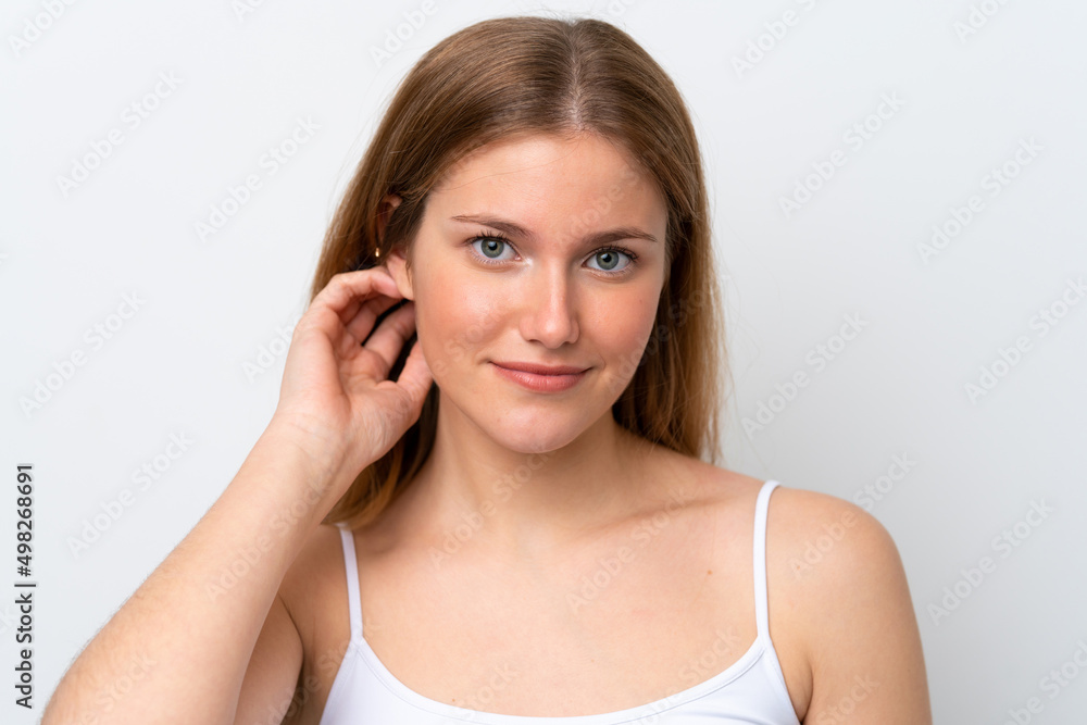Young caucasian woman isolated on white background . Close up portrait Young caucasian woman isolated on white background . Close up portrait