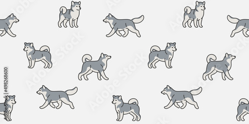 Seamless trendy pattern with style cartoon malamute dog. Cartoon print with dog.