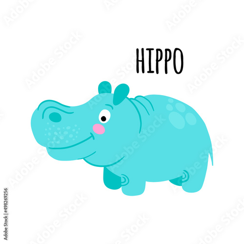 Blue behemoth clipart. African animal vector illustration isolated on white background