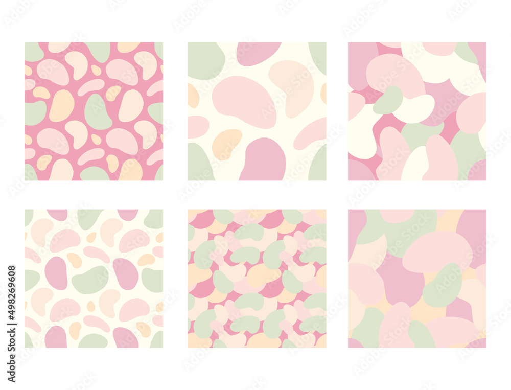 Set of Seamless camouflage patterns in pastel colors. Vector illustration