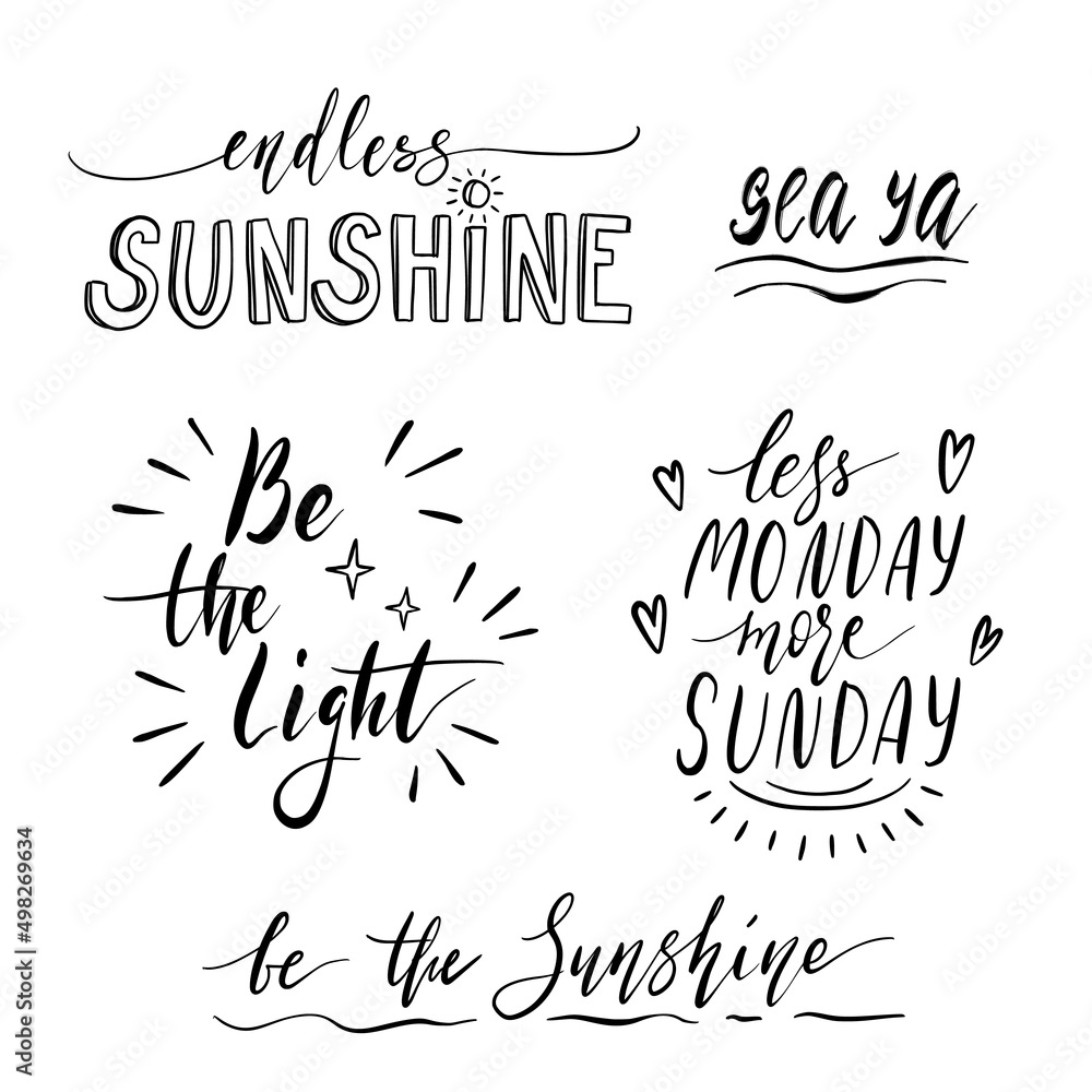 Hello Summer, Sunshine Hand drawn lettering design for apparel and stickers. Vitamin Sea modern brush calligraphy. Funny motivational quotes. Hello Summer, Sunshine Hand drawn lettering design for apparel and stickers. Vitamin Sea modern brush calligraphy. Funny motivational quotes.