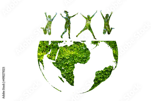 silhouette of a group of people jumping concept of conservation of the earth and the environment