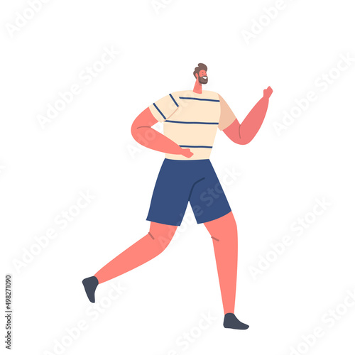 Sport Activity, Jogging and Healthy Lifestyle Exercise. Happy Sportsman Character Run Isolated on White Background