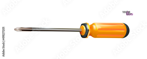 Photo Orange professional realistic screwdriver with a plastic handle