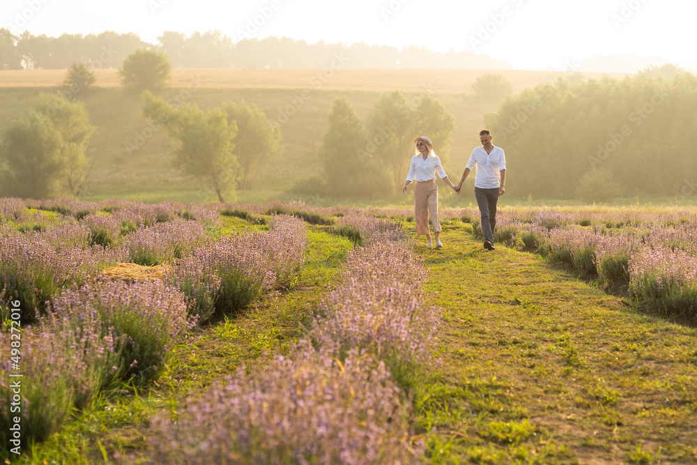 adult couple in the lavender fields