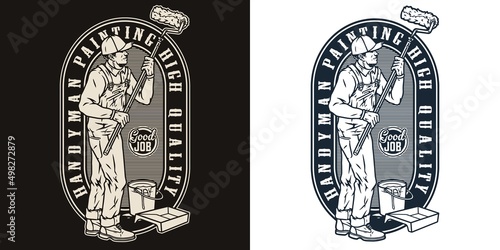 Painting worker with roller emblem