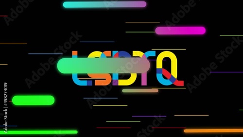 Animation of colorful lines over lgtbq on black background photo