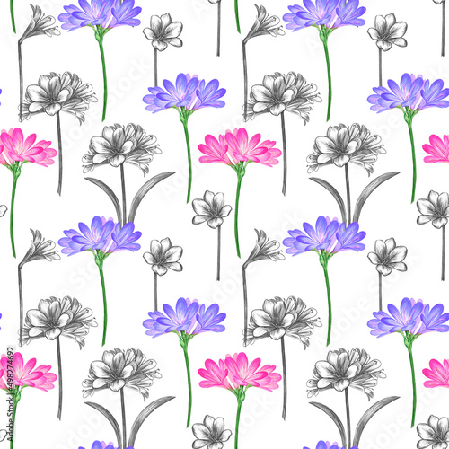 Seamless flowers pattern  floral print for wrapping and textile. Endless Decorative Background design. Perfect for textile and scrapbooking.