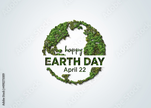 Earth day concept. 3d eco friendly design.Earth map shapes with trees water and shadow. Save the Earth concept. Happy Earth Day, 22 April.