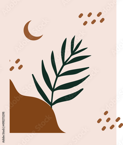 Brown Green Minimalist Leaf Canvas Print